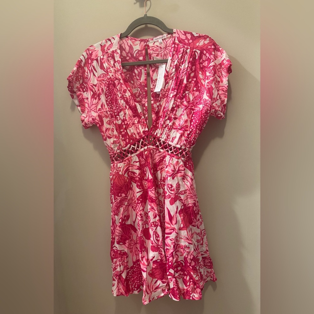 Poupette St Barth Pink and White Floral Mini Dress